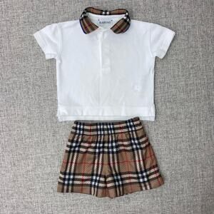 Burberry Kids White Polo with Plaid Shorts GUC